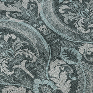 HomeRoots 8' Teal Floral Round Rug - Washable, UV Protected, Durable, and Stylish for Any Living Space 649801
