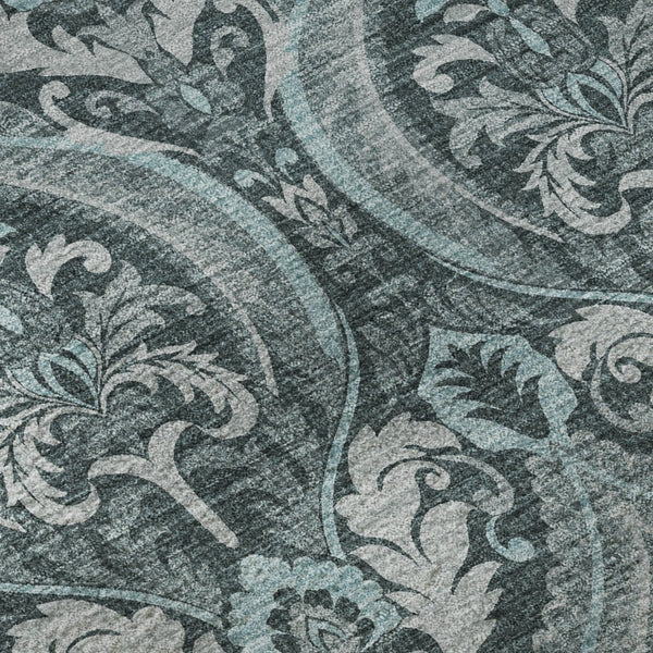 HomeRoots 8' Teal Floral Round Rug - Washable, UV Protected, Durable, and Stylish for Any Living Space 649801