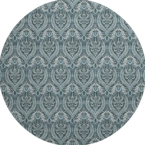 HomeRoots 8' Teal Floral Round Rug - Washable, UV Protected, Durable, and Stylish for Any Living Space 649801