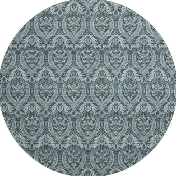 HomeRoots 8' Teal Floral Round Rug - Washable, UV Protected, Durable, and Stylish for Any Living Space 649801