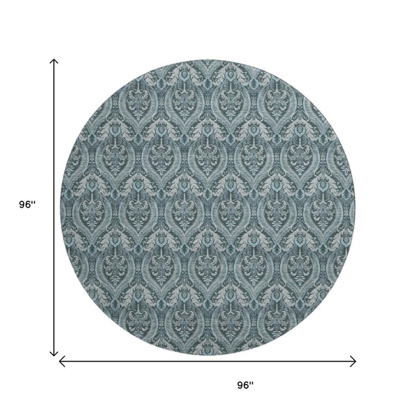 HomeRoots 8' Teal Floral Round Rug - Washable, UV Protected, Durable, and Stylish for Any Living Space 649801