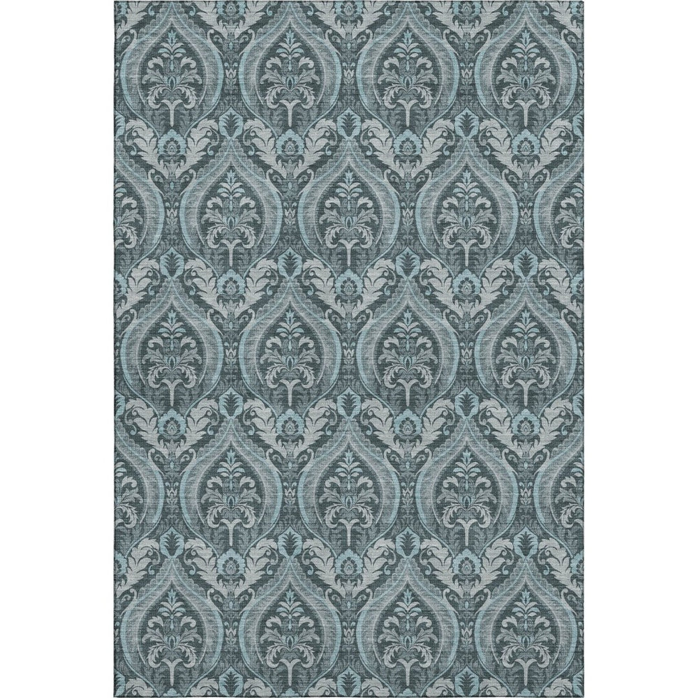 HomeRoots 8' X 10' Teal & Ivory Floral Area Rug - Washable, UV Protected & Pet-Friendly for Stylish Homes 649802