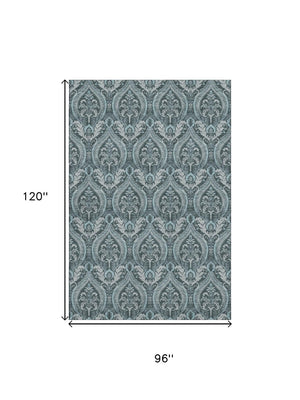 HomeRoots 8' X 10' Teal & Ivory Floral Area Rug - Washable, UV Protected & Pet-Friendly for Stylish Homes 649802