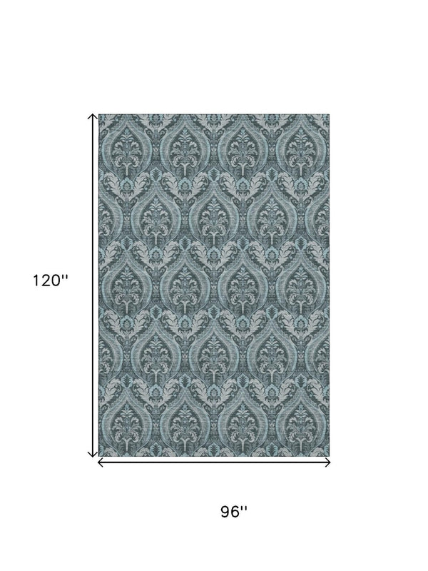 HomeRoots 8' X 10' Teal & Ivory Floral Area Rug - Washable, UV Protected & Pet-Friendly for Stylish Homes 649802