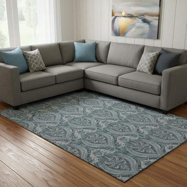HomeRoots 8' X 10' Teal & Ivory Floral Area Rug - Washable, UV Protected & Pet-Friendly for Stylish Homes 649802