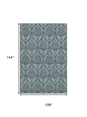 HomeRoots 9' X 12' Teal Floral Washable Area Rug – Stylish, Stain-Resistant, UV Protected for High-Traffic Spaces 649803