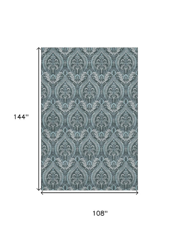 HomeRoots 9' X 12' Teal Floral Washable Area Rug – Stylish, Stain-Resistant, UV Protected for High-Traffic Spaces 649803