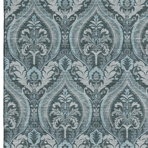 HomeRoots 9' X 12' Teal Floral Washable Area Rug – Stylish, Stain-Resistant, UV Protected for High-Traffic Spaces 649803