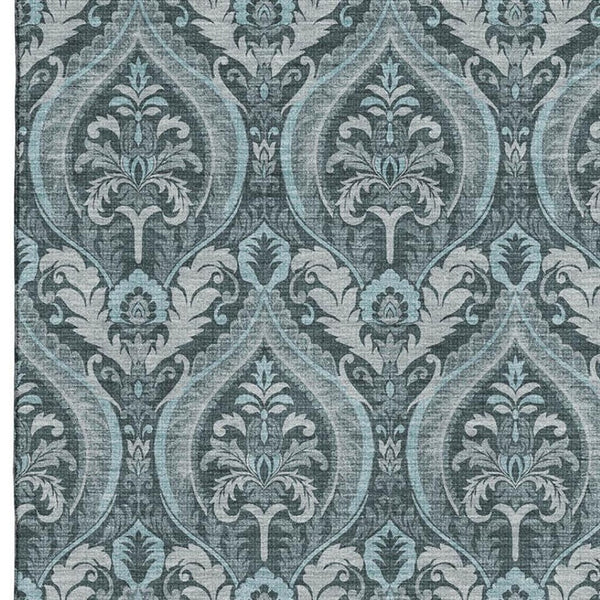 HomeRoots 10' X 14' Teal and Ivory Floral Washable Area Rug – UV Protected, Stain Resistant, Easy Care for Families 649804