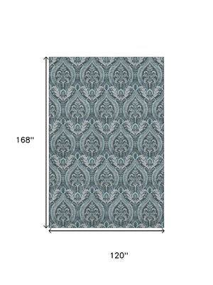 HomeRoots 10' X 14' Teal and Ivory Floral Washable Area Rug – UV Protected, Stain Resistant, Easy Care for Families 649804