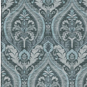 HomeRoots 10' X 14' Teal and Ivory Floral Washable Area Rug – UV Protected, Stain Resistant, Easy Care for Families 649804