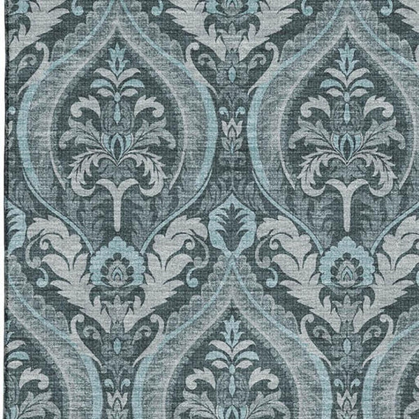 HomeRoots 10' X 14' Teal and Ivory Floral Washable Area Rug – UV Protected, Stain Resistant, Easy Care for Families 649804