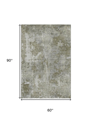 HomeRoots 5' X 8' Beige and Ivory Abstract Area Rug - Washable, UV-Protected, Kid & Pet-Friendly Design! 649806