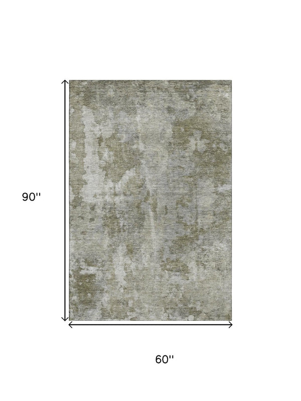 HomeRoots 5' X 8' Beige and Ivory Abstract Area Rug - Washable, UV-Protected, Kid & Pet-Friendly Design! 649806