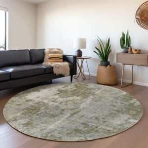HomeRoots 8' Beige and Ivory Abstract Washable Round Rug – Durable, Stylish, UV-Protected for Any Space! 649807