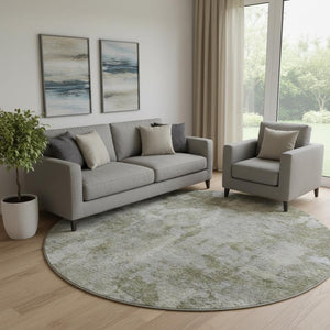 HomeRoots 8' Beige and Ivory Abstract Washable Round Rug – Durable, Stylish, UV-Protected for Any Space! 649807