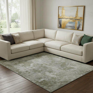 HomeRoots 9' X 12' Beige And Ivory Abstract Area Rug – Washable, UV Protected, Ideal for High-Traffic Rooms 649809
