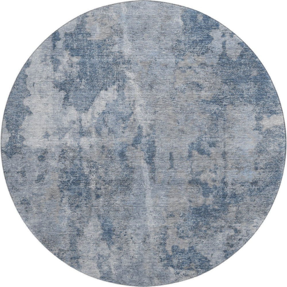 HomeRoots 8' Blue and Ivory Abstract Round Rug – Washable, UV Protected, Durable for Homes with Kids & Pets 649813