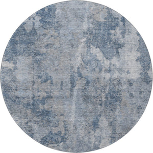 HomeRoots 8' Blue and Ivory Abstract Round Rug – Washable, UV Protected, Durable for Homes with Kids & Pets 649813