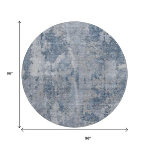 HomeRoots 8' Blue and Ivory Abstract Round Rug – Washable, UV Protected, Durable for Homes with Kids & Pets 649813