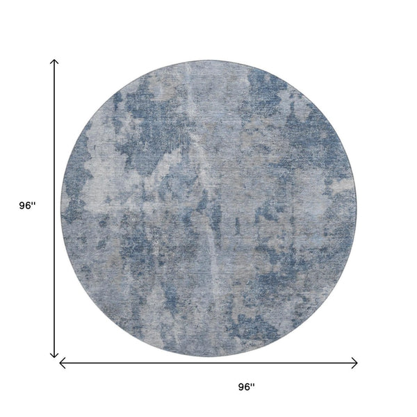 HomeRoots 8' Blue and Ivory Abstract Round Rug – Washable, UV Protected, Durable for Homes with Kids & Pets 649813