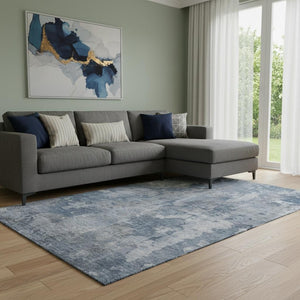HomeRoots 8' X 10' Modern Blue and Ivory Abstract Area Rug - Washable, UV Protected, Perfect for Busy Homes! 649814