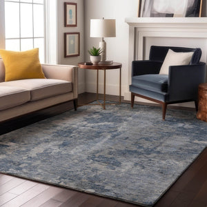 HomeRoots 8' X 10' Modern Blue and Ivory Abstract Area Rug - Washable, UV Protected, Perfect for Busy Homes! 649814
