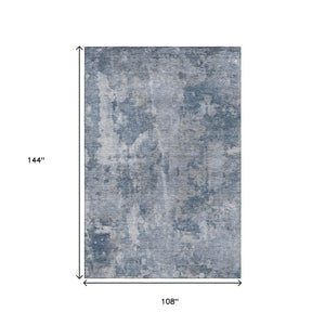 HomeRoots 9' X 12' Blue And Ivory Abstract Area Rug - Washable, UV Protected, Soft & Stain Resistant for Homes 649815