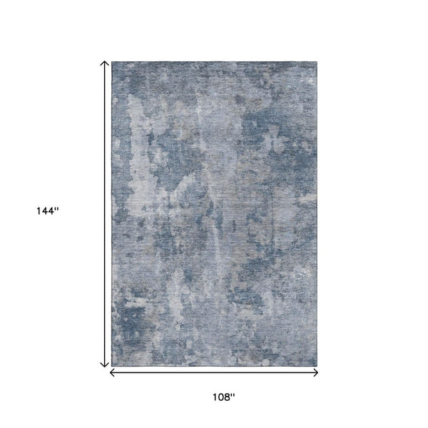 HomeRoots 9' X 12' Blue And Ivory Abstract Area Rug - Washable, UV Protected, Soft & Stain Resistant for Homes 649815