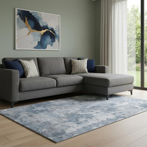 HomeRoots 9' X 12' Blue And Ivory Abstract Area Rug - Washable, UV Protected, Soft & Stain Resistant for Homes 649815