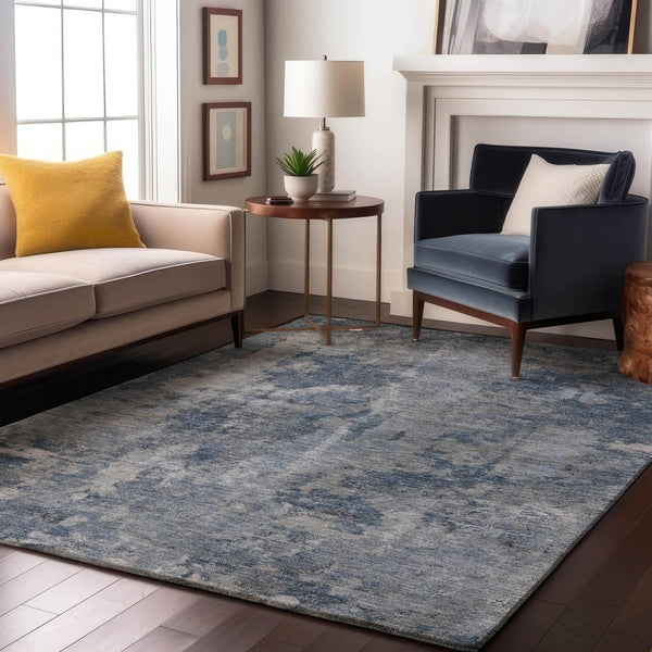 HomeRoots 9' X 12' Blue And Ivory Abstract Area Rug - Washable, UV Protected, Soft & Stain Resistant for Homes 649815