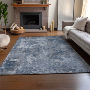 HomeRoots 10' Blue and Ivory Abstract Area Rug - Washable, UV Protected, Perfect for High-Traffic Spaces! 649816