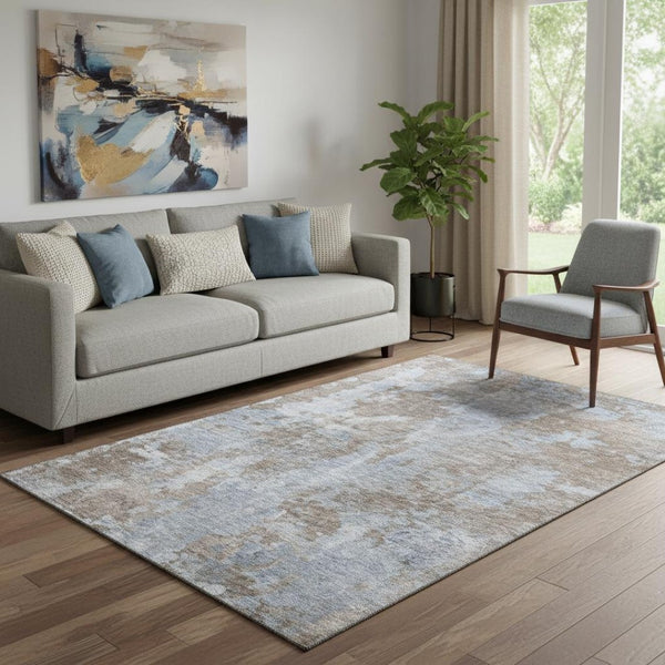 HomeRoots 5' X 8' Brown And Ivory Abstract Area Rug - Durable, Stain-Resistant with UV Protection for Homes 649818