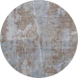 HomeRoots 8' Brown And Ivory Abstract Round Rug - Washable, UV Protected, Durable for High-Traffic Spaces 649819