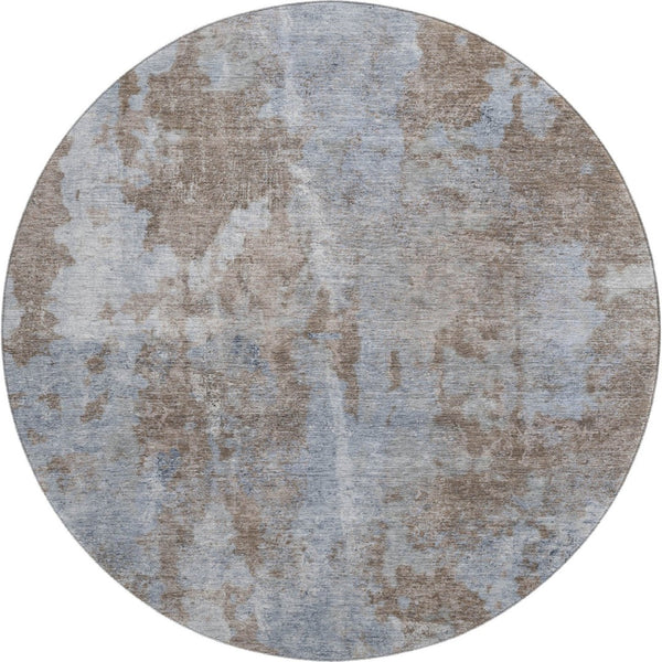 HomeRoots 8' Brown And Ivory Abstract Round Rug - Washable, UV Protected, Durable for High-Traffic Spaces 649819