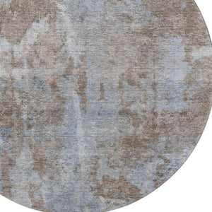 HomeRoots 8' Brown And Ivory Abstract Round Rug - Washable, UV Protected, Durable for High-Traffic Spaces 649819