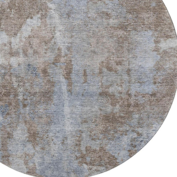 HomeRoots 8' Brown And Ivory Abstract Round Rug - Washable, UV Protected, Durable for High-Traffic Spaces 649819