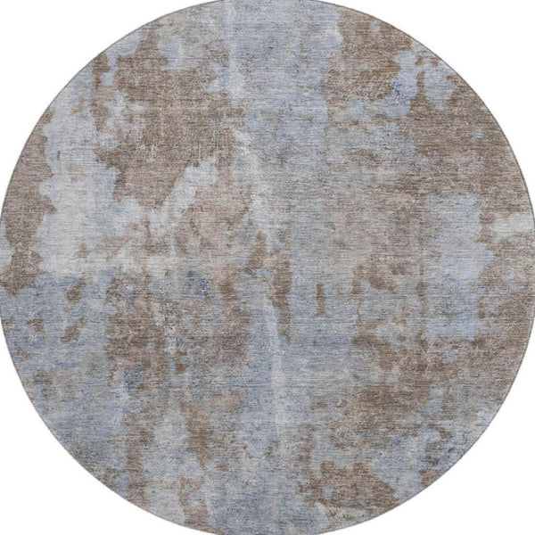 HomeRoots 8' Brown And Ivory Abstract Round Rug - Washable, UV Protected, Durable for High-Traffic Spaces 649819