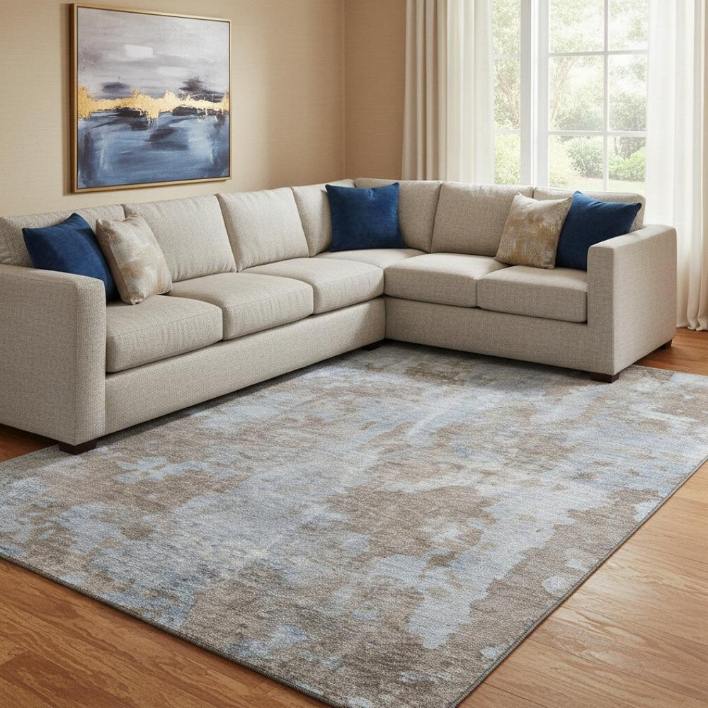 HomeRoots 8' X 10' Washable Brown & Ivory Abstract Area Rug with UV Protection – Durable, Stylish & Easy-Care! 649820
