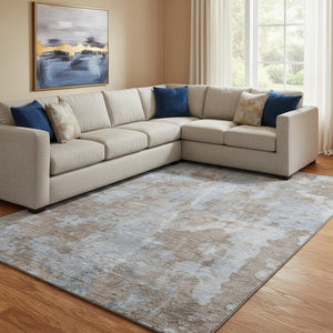 HomeRoots 8' X 10' Washable Brown & Ivory Abstract Area Rug with UV Protection – Durable, Stylish & Easy-Care! 649820