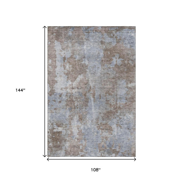 HomeRoots 9' X 12' Brown and Ivory Abstract Washable Area Rug - Stain Resistant, UV Protected, Durable Design! 649821