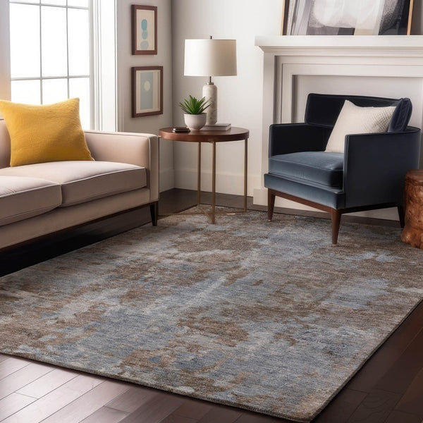 HomeRoots 9' X 12' Brown and Ivory Abstract Washable Area Rug - Stain Resistant, UV Protected, Durable Design! 649821