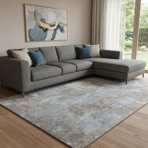 HomeRoots 9' X 12' Brown and Ivory Abstract Washable Area Rug - Stain Resistant, UV Protected, Durable Design! 649821