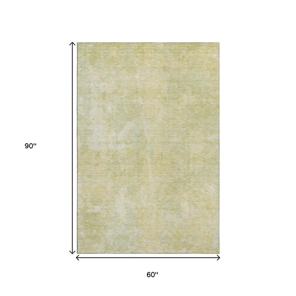 HomeRoots 5' X 8' Gold And Ivory Abstract Area Rug - Washable, UV Protected, Stain Resistant for Modern Spaces 649824