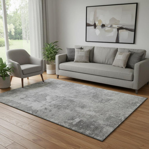 HomeRoots 5' X 8' Gray And Ivory Abstract Area Rug - Stylish, Washable, UV Protected for Modern Homes 649830