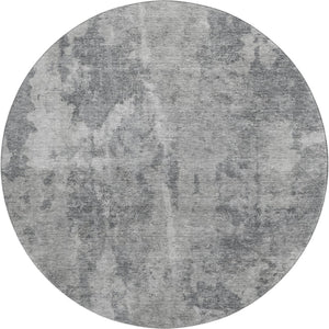 HomeRoots 8' Gray and Ivory Abstract Round Rug - Washable, UV-Protected, Modern Design for Busy Homes 649831
