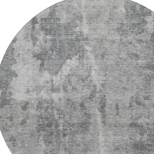 HomeRoots 8' Gray and Ivory Abstract Round Rug - Washable, UV-Protected, Modern Design for Busy Homes 649831