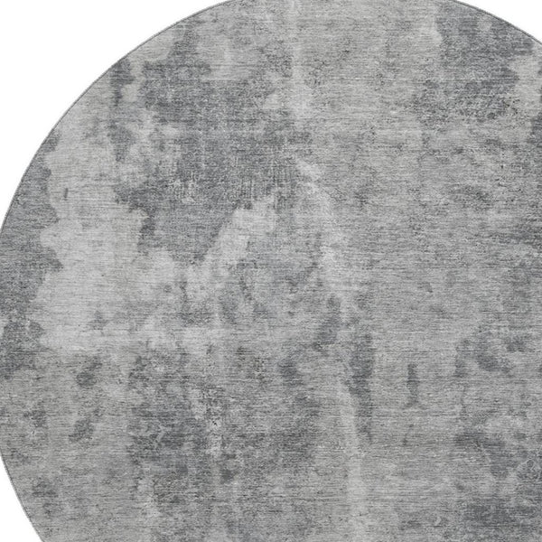 HomeRoots 8' Gray and Ivory Abstract Round Rug - Washable, UV-Protected, Modern Design for Busy Homes 649831