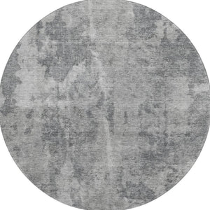 HomeRoots 8' Gray and Ivory Abstract Round Rug - Washable, UV-Protected, Modern Design for Busy Homes 649831