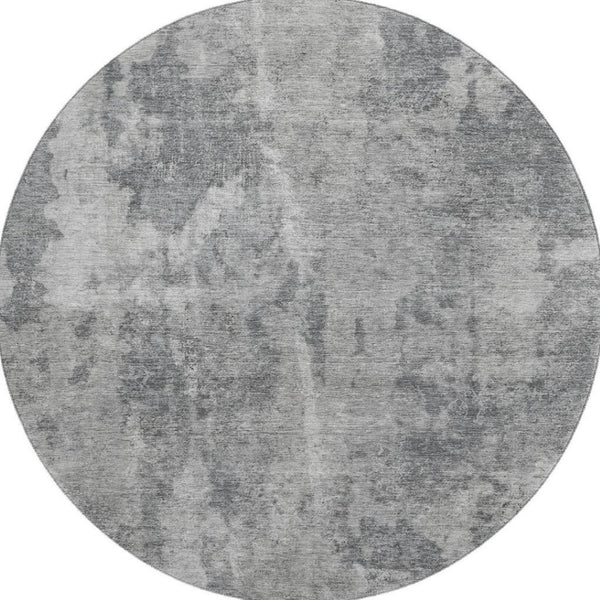 HomeRoots 8' Gray and Ivory Abstract Round Rug - Washable, UV-Protected, Modern Design for Busy Homes 649831
